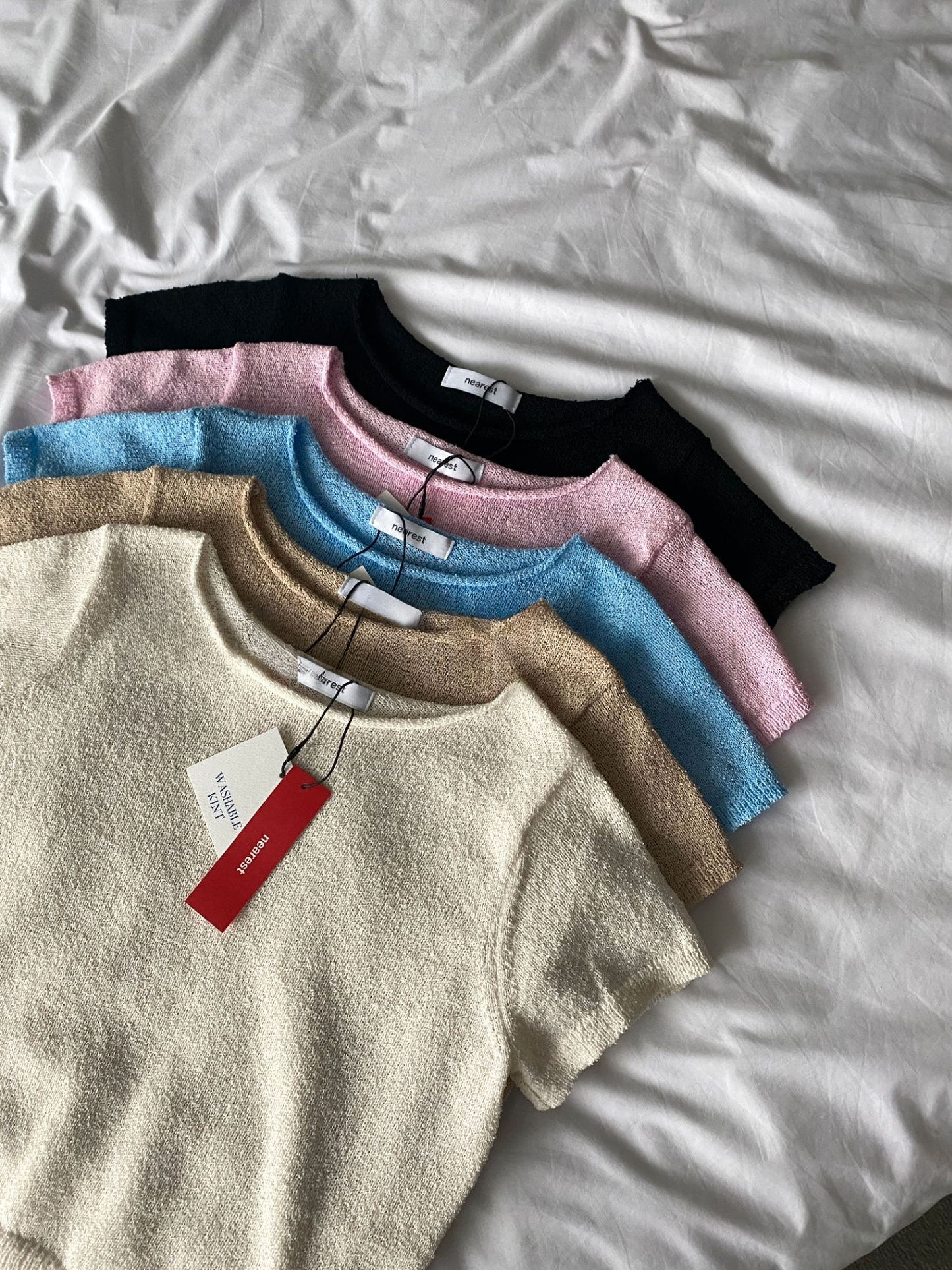 여름신상)) 부클 라운드 크롭 반팔니트 [mtzkz]