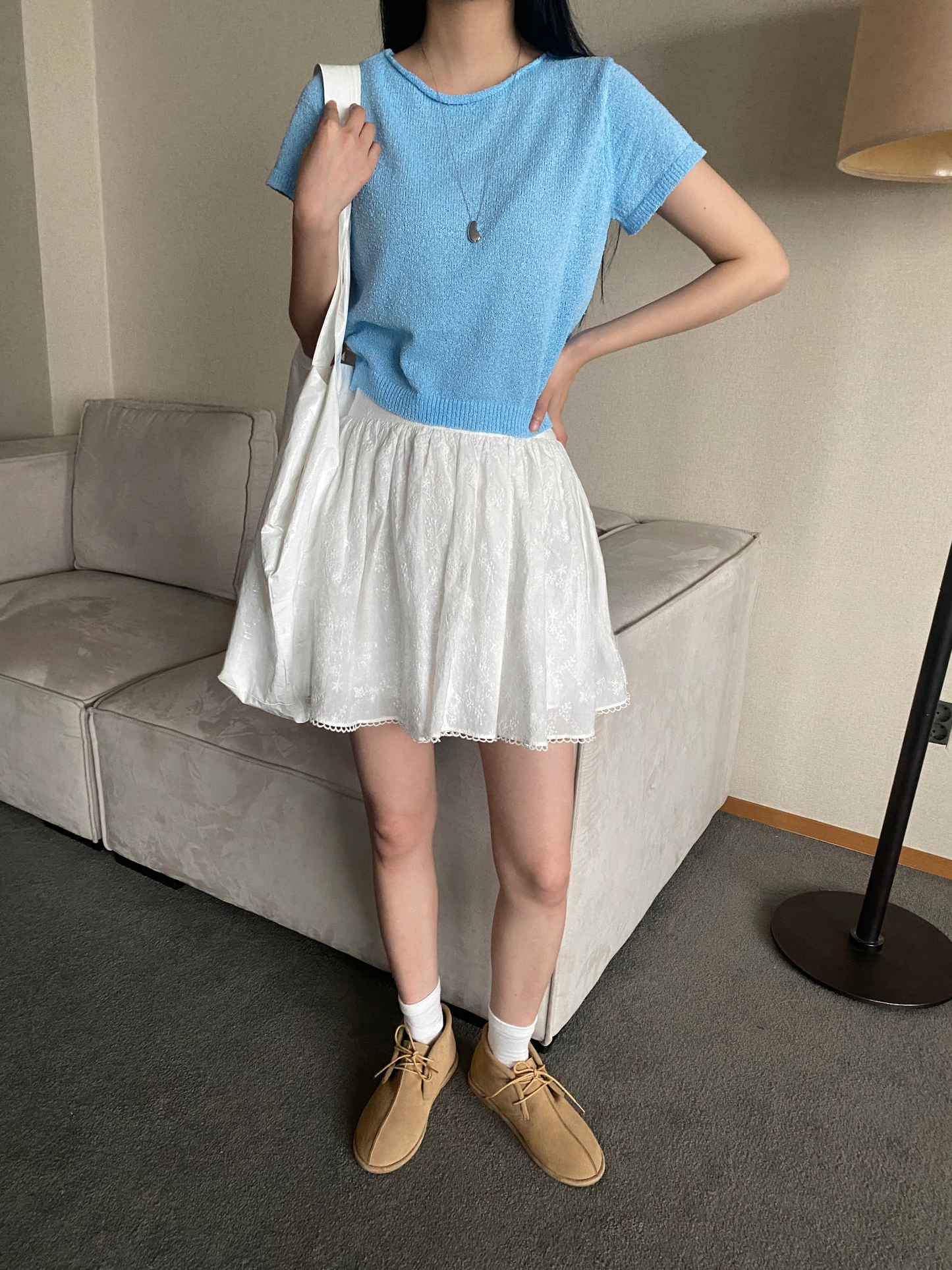 여름신상)) 부클 라운드 크롭 반팔니트 [mtzkz]