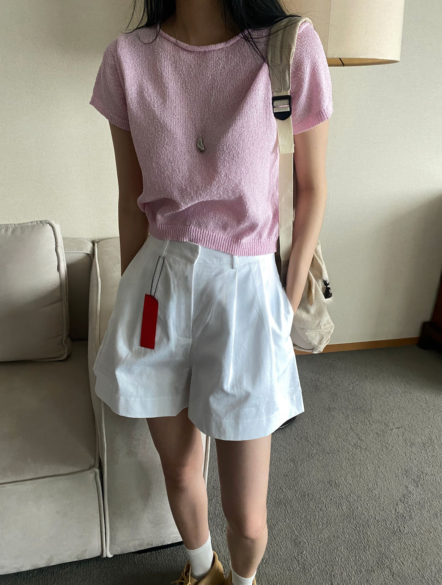 여름신상)) 부클 라운드 크롭 반팔니트 [mtzkz]