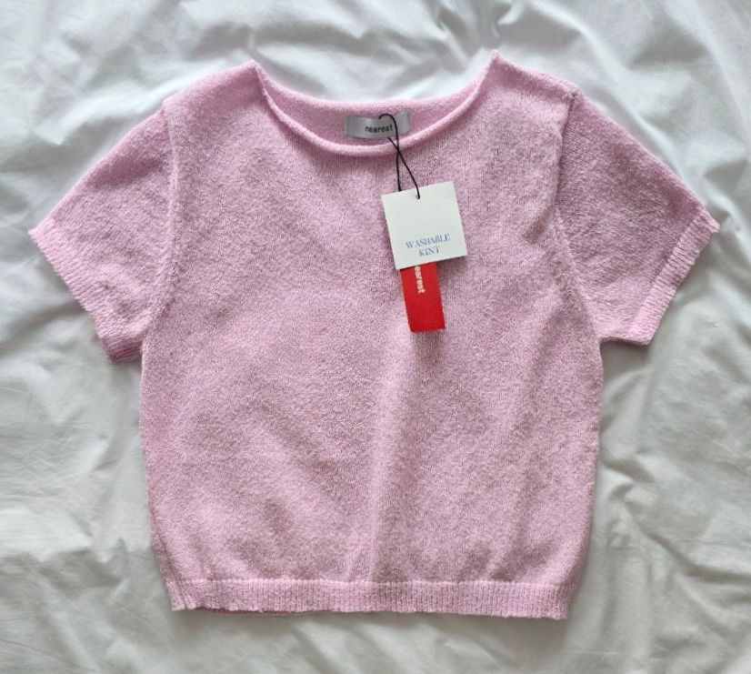 여름신상)) 부클 라운드 크롭 반팔니트 [mtzkz]