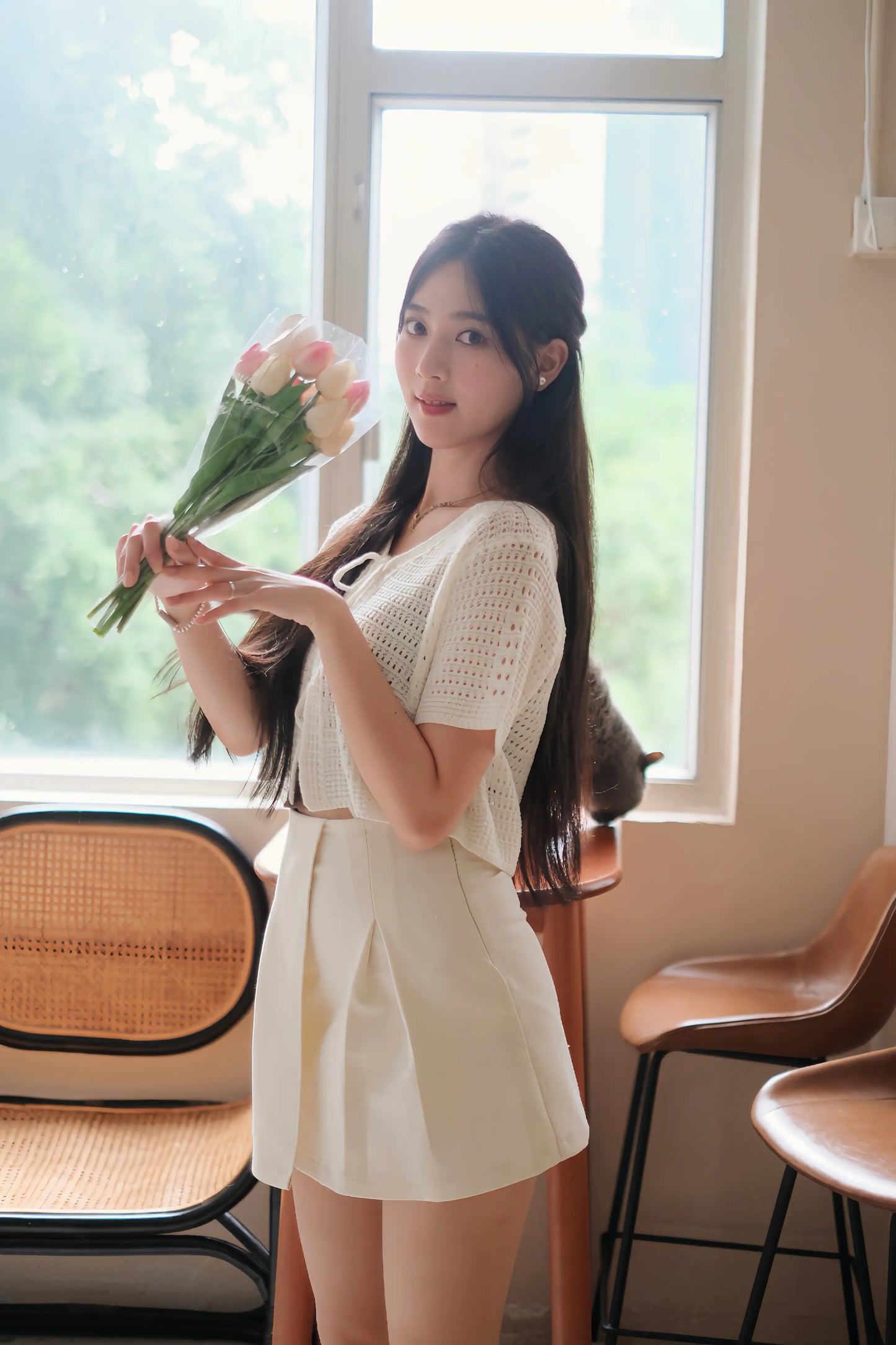 鏤空綁帶針織上衣