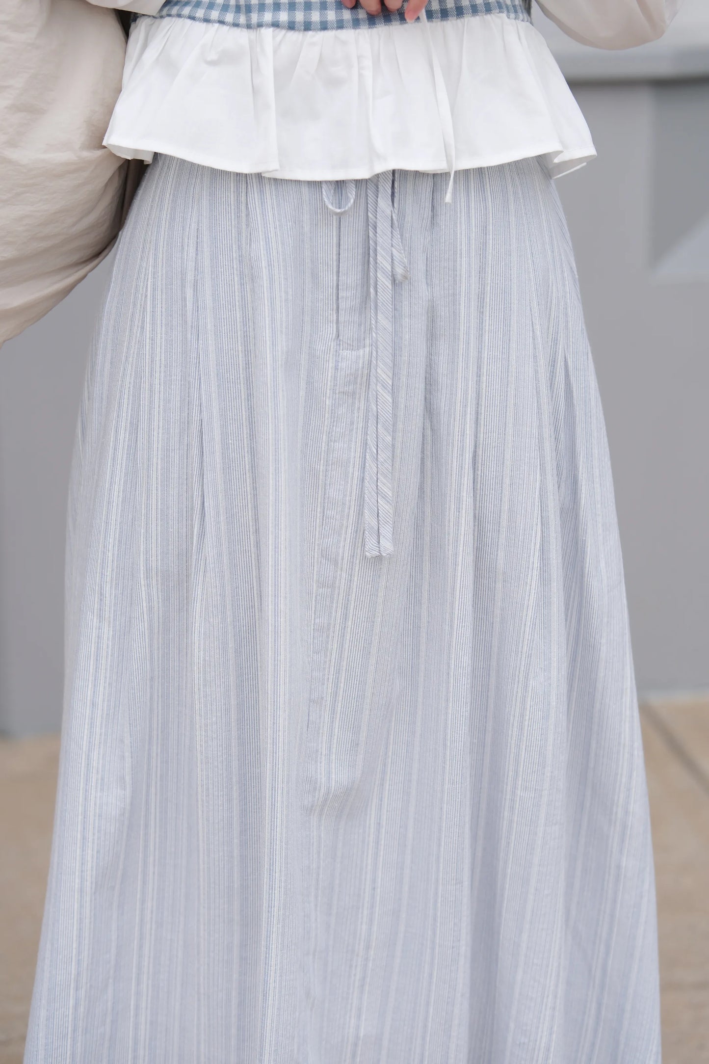 藍白間條棉麻裙