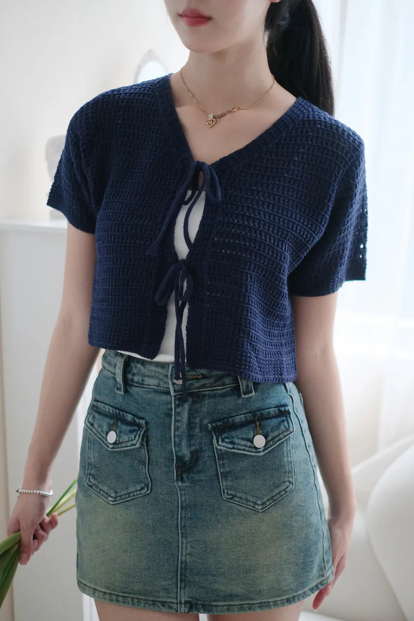鏤空綁帶針織上衣