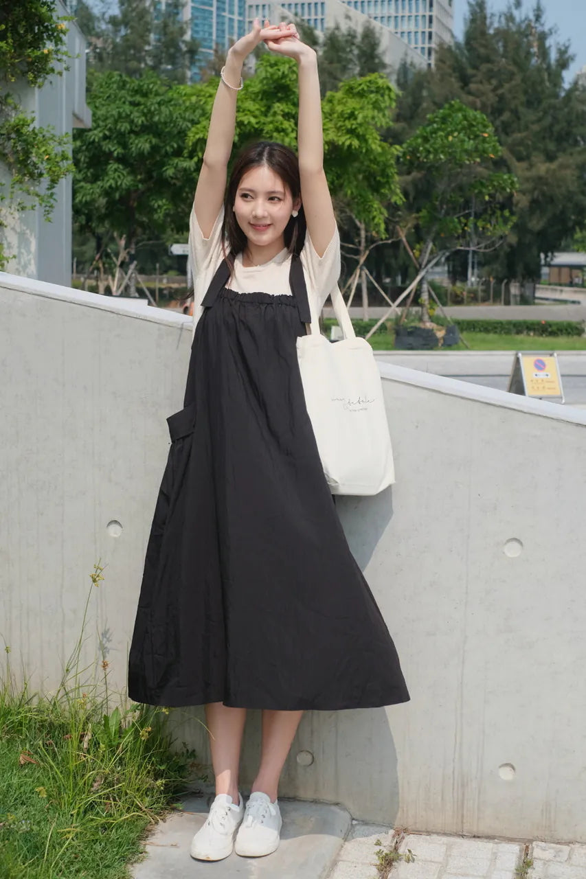 靚靚麻質吊帶裙