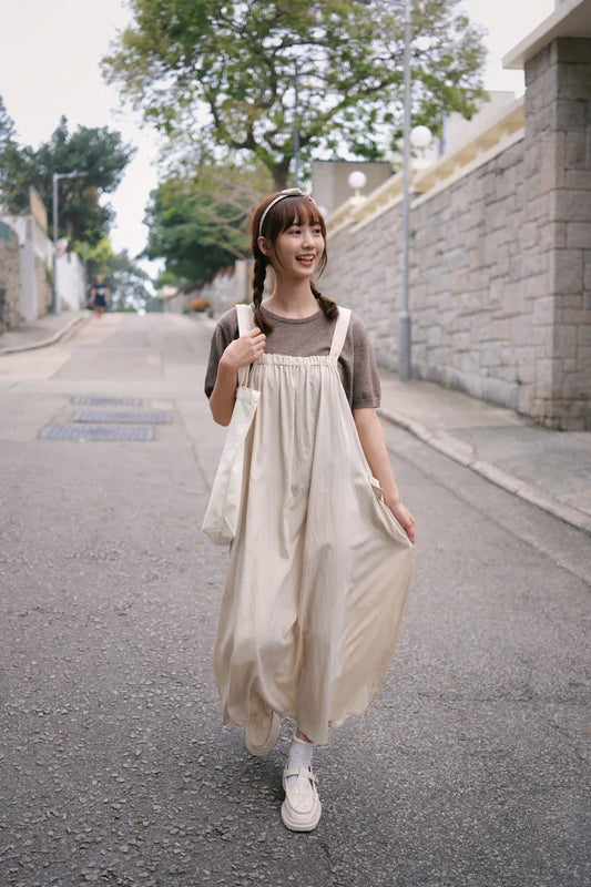 靚靚麻質吊帶裙